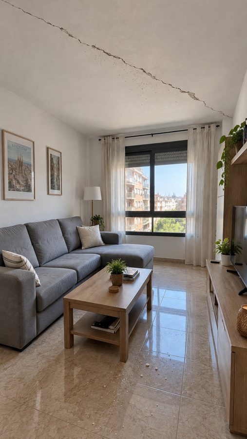 Salón con una grieta en el techo